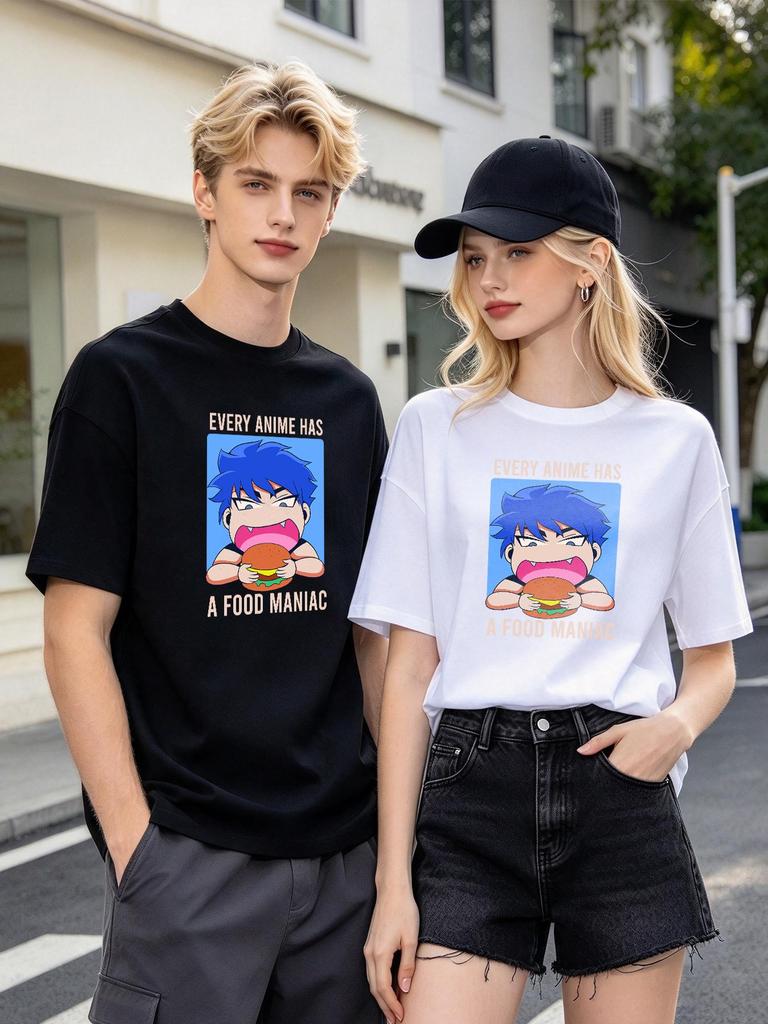Unisex T Shirt Funny Anime Foodie Print Short Sleeve Casual Summer Top