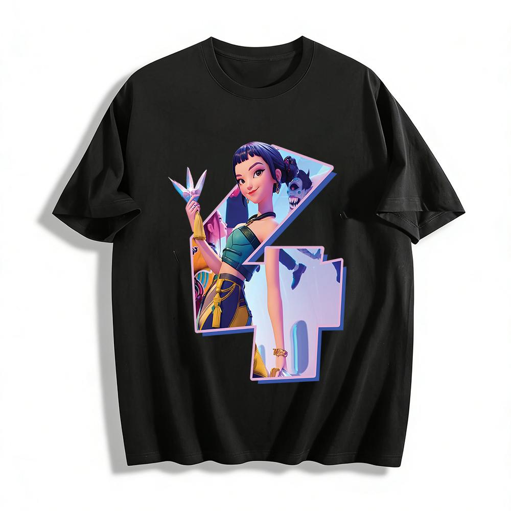 

Cyberpunk Style Chinese Trendy Girl Print T-shirt Loose Casual Cool Unisex Summer Top Pure cotton T-shirt XXS