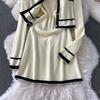 Autumn Winter Women Casual Knitted Sweater Two Piece Set Single Breasted Cardigans Top and Mini Short Slim Bodycon Dresses Suit