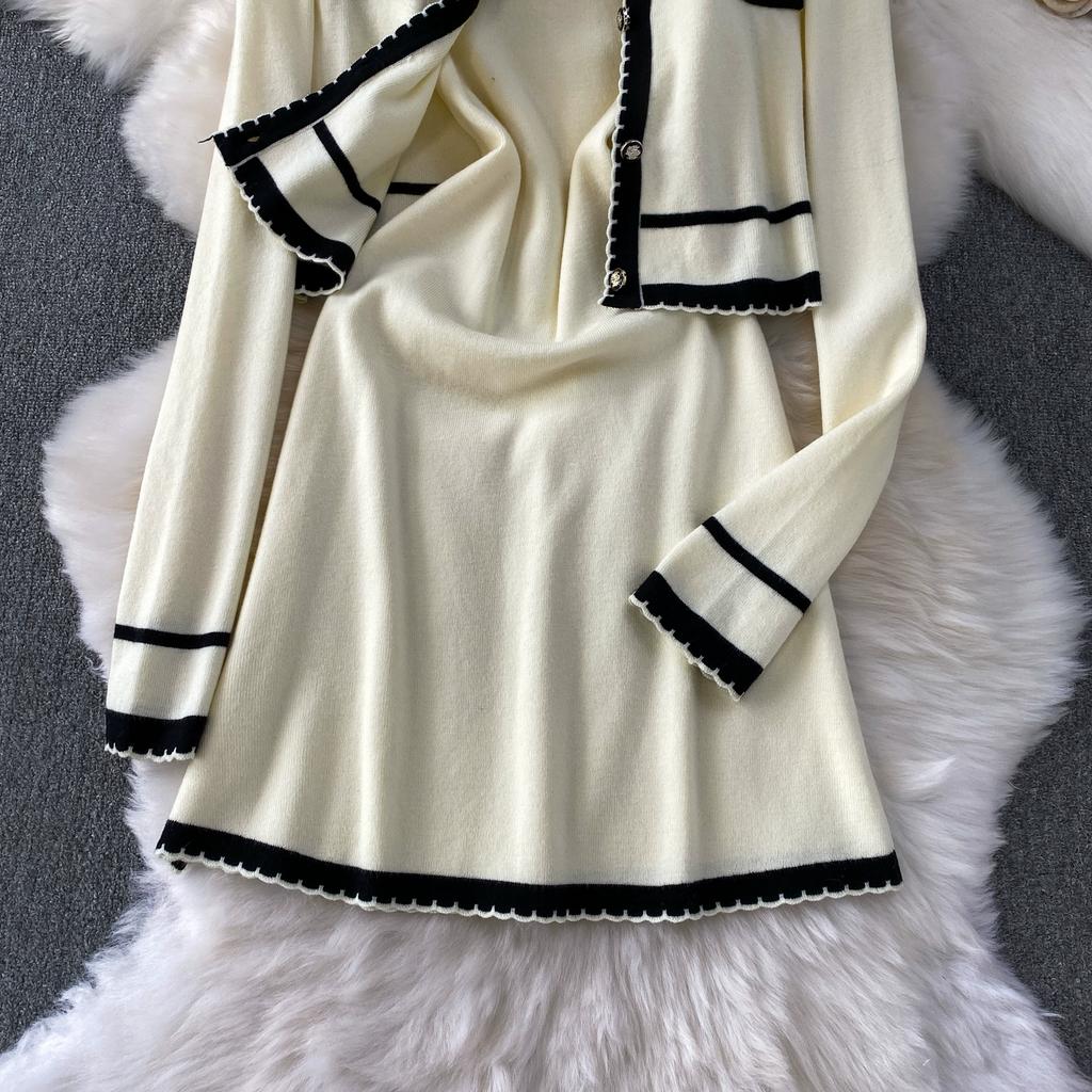 Autumn Winter Women Casual Knitted Sweater Two Piece Set Single Breasted Cardigans Top and Mini Short Slim Bodycon Dresses Suit