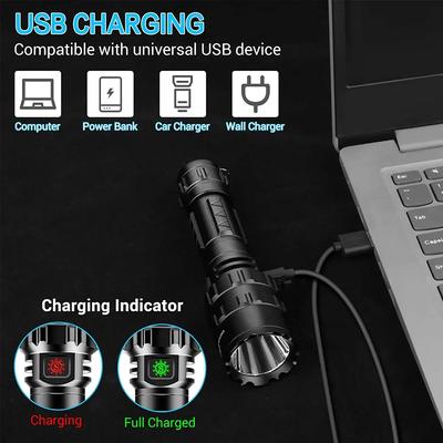 LED Tactical Hunting Flashlight USB Rechargeable Waterproof Torch Lamp