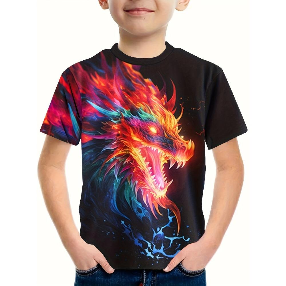 Children's Clothing T-Shirts for Boys Short Sleeve Child T-Shirt Stylish 3D Dragon Graphi Print Casual Girls Summer Clothes Tops