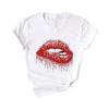 Fashion Women  Red Lip Mouth Print Short Sleeve Casual Top T-Shirt Blouse