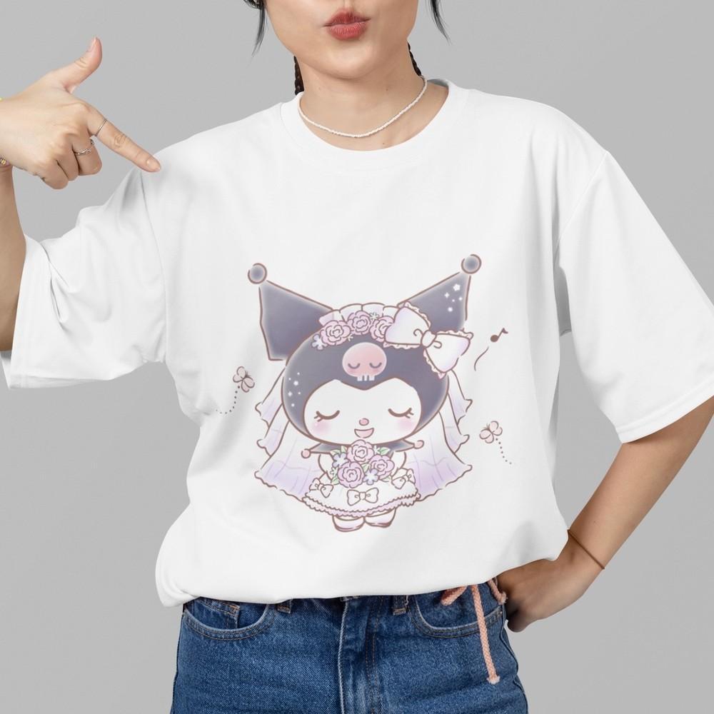 

Sanrio Kuromi Wedding Dress Cute White Black Graphic T-Shirt Unisex Top Tee Gift S