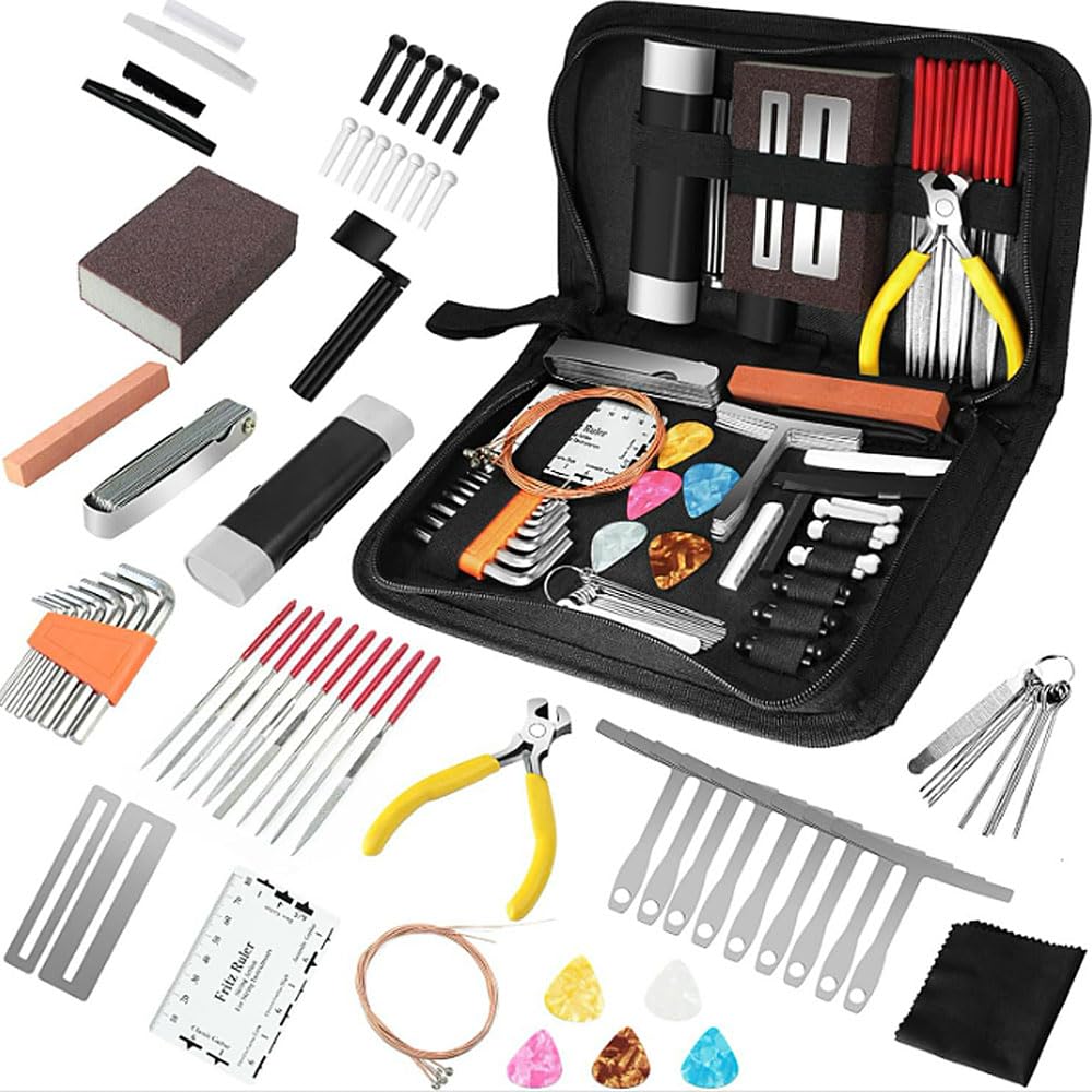 Guitar Maintenance Kit with Repair Guitar Cleaning Guitar and Bass Maintenance Includes Measuring Hex Bridge and Storage Bag 79-Piece Tools, Kit, Kit,