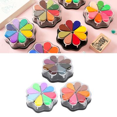 8 Color Finger Ink Pad Set Water-Based Non-Toxic for Kids DIY Hand Stamp Craft On Ordinary Paper Petal Shape Washable Pads
