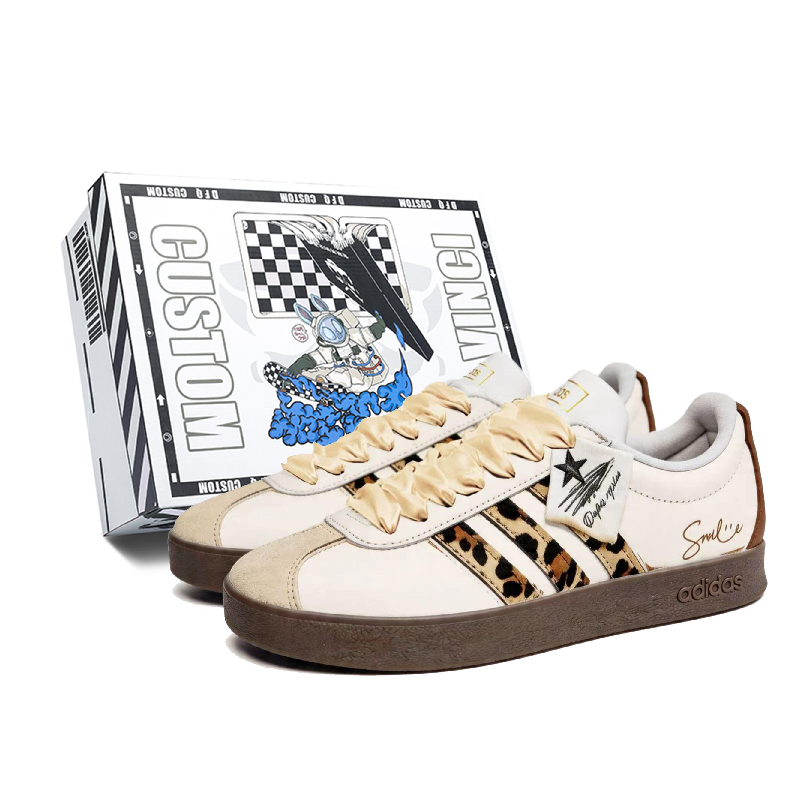

Adidas Vl Court Classic Leopard Heartbeat Box Low top Skateboard Shoes Unisex Gold JQ2470(TeamM--BOX) 46