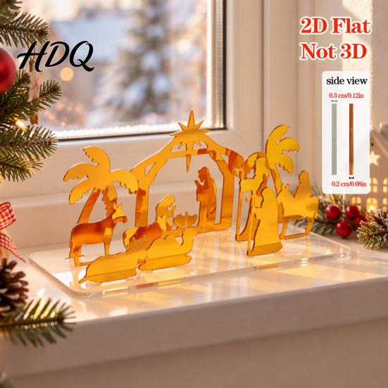Christmas Party Supplies Acrylic Nativity Scene Ornament Manger Tabletop Decor Gold Desktop Decoration Elegant Holiday Home Display And Festive