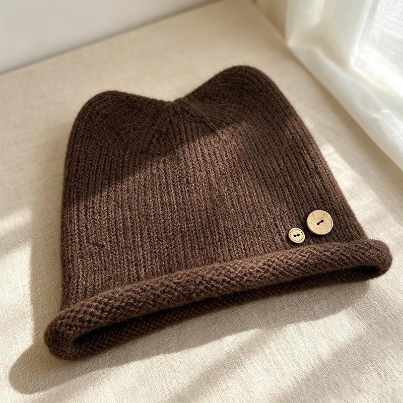 Japanese Sweet Style Cat Ear Button Beanie Knit Hat For Autumn Winter