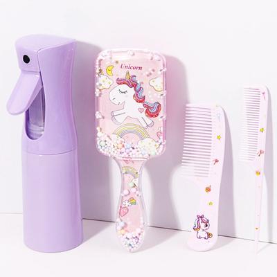 4pcs Hair Styling Set, 200ml Spray Bottle, Cute Cartoon Pattern Square Hair Brush and 2 Combs, Special for Real Hair Wigs