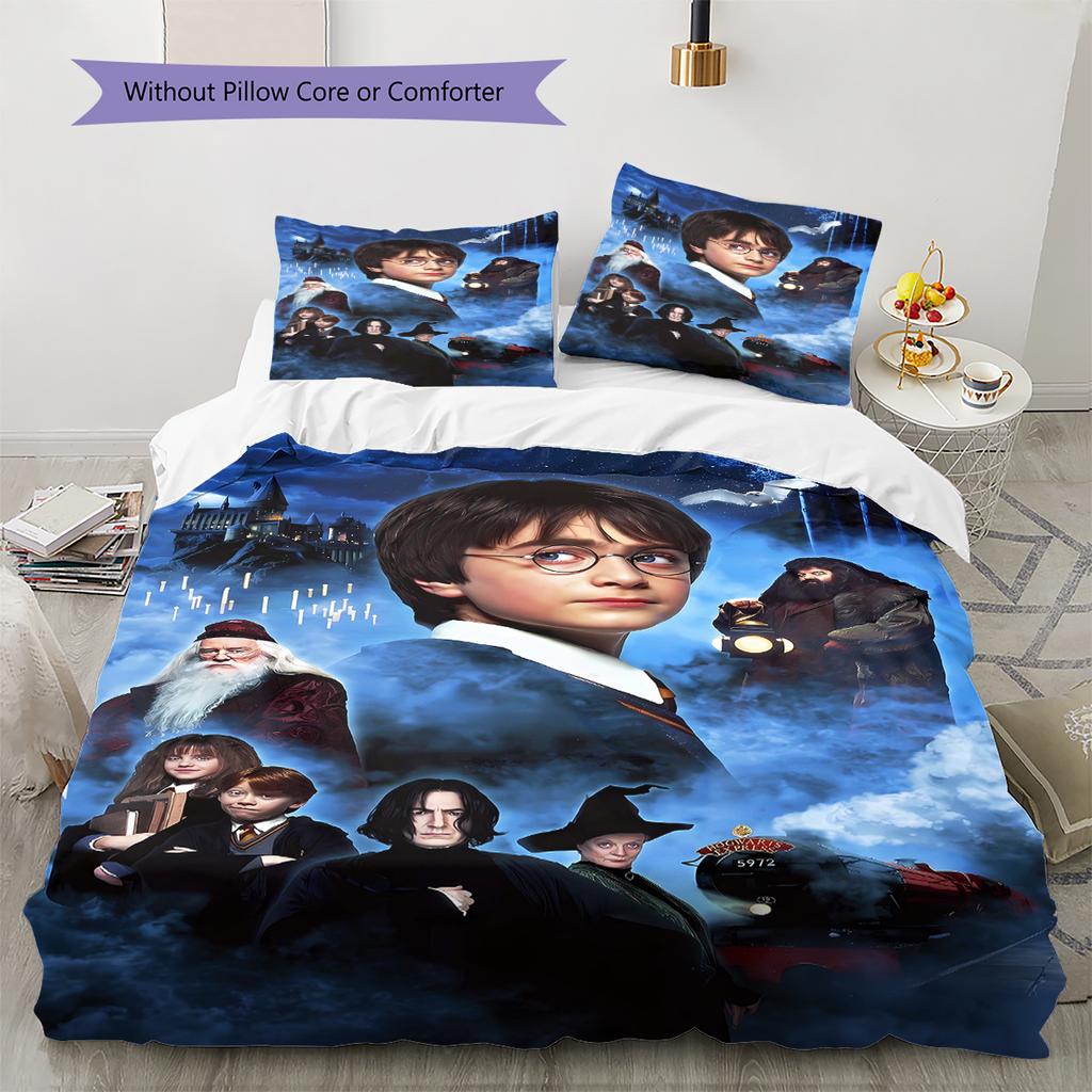Magic School Story Pattern Bedding Quilt Set Quilt Cover Pillowcase Home Decoration Gift (1 * duvet cover + 2 * pillowcase, without core)