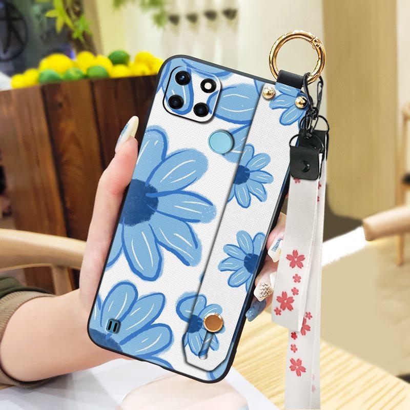 Dirt-resistant Fashion Design Phone Case For OPPO Realme C21Y/C25Y Waterproof Phone Holder Wrist Strap Kickstand Lanyard