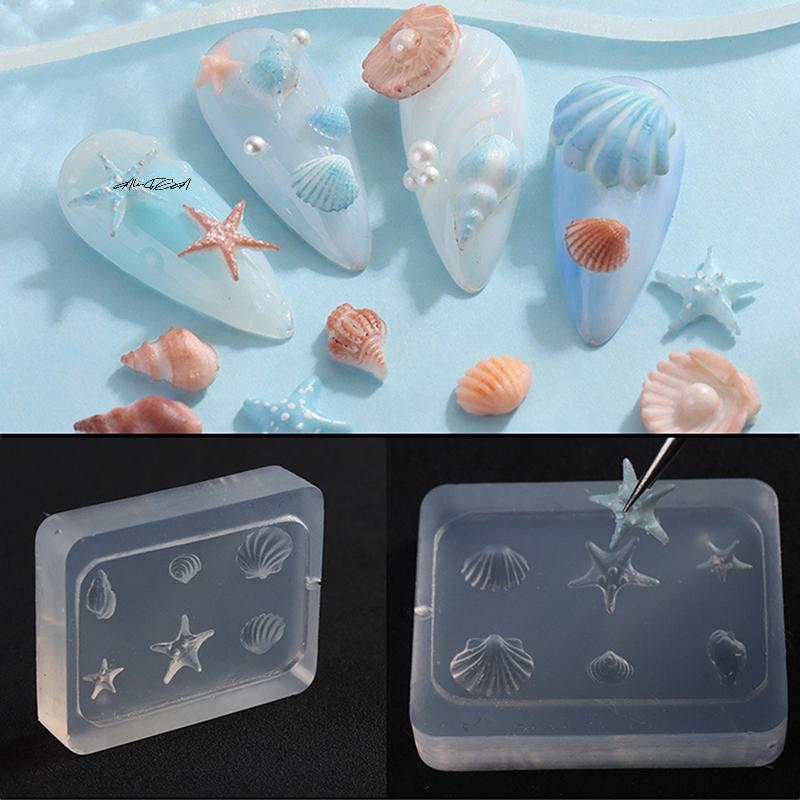 3D Silicone Carved Shell Conch Nail Art Mold Ocean Style Soft Silicone Nail Design Template DIY Nail Accessories for Salon