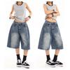 JYL Women's Denim Shorts American Vintage Summer High-Street Loose Washed Cropped Denim