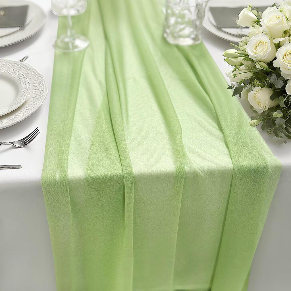 Boho Sheer Chiffon Fabric Table Runner Rustic Romantic Tulle Table Runner for Christmas Wedding Party Birthday Table Decorations