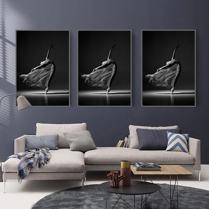 Black and White Ballet Dancer Canvas Painting Elegant Ballerina Pose Print Poster Wall Art Picture Dance Room Home Decor Cuadros