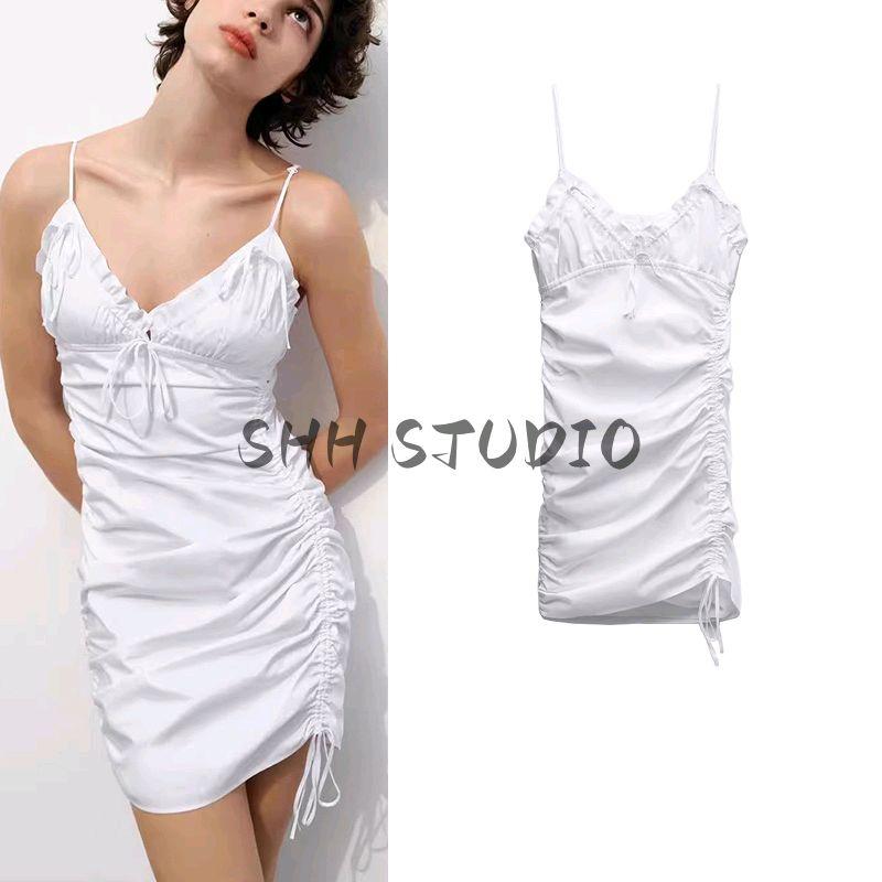 Summer New Product Women's Clothes French Style Design Bowknot Decoration Pleated Trench Coat Fabric Dress 3152326