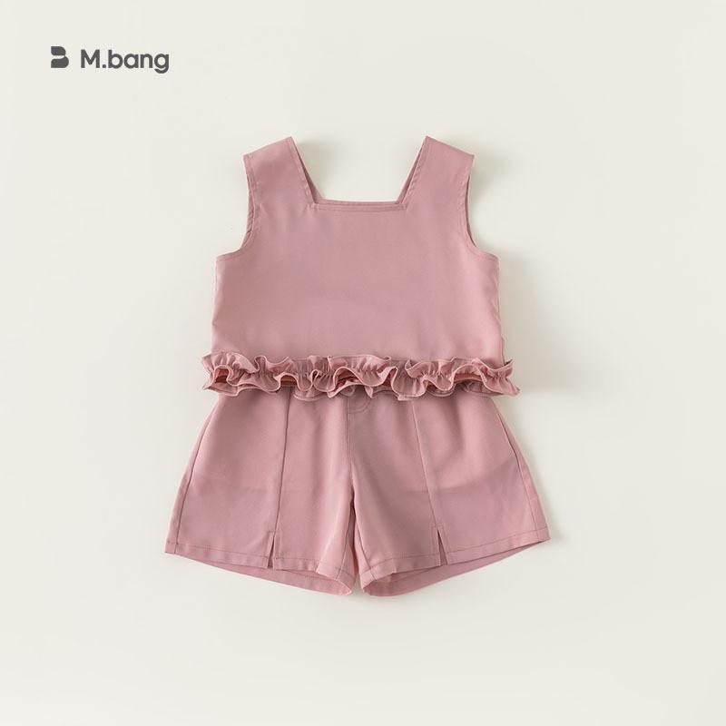 Sommarset för babyflicka utan ärm med spetsdetaljer för småbarn