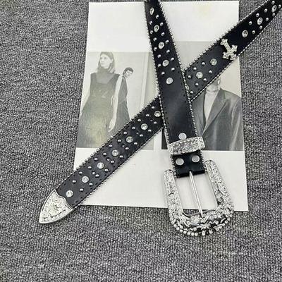 Women's Timeless Belt Contemporary Style PU Leather Strap With Rhinestones For Everyday Wear