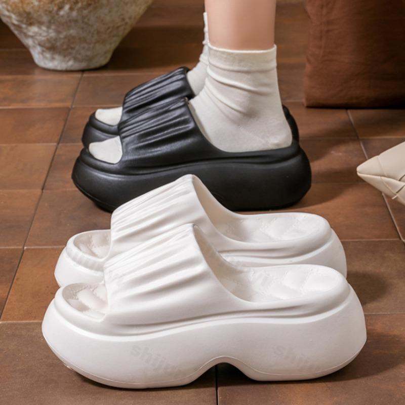 Fashion Women Slippers Wedges Chunky Platform Summer Fashion Non Slip Beach Shoes Indoor Comfortable Pleated EVA Sandals Chanclas Mujer