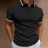 Men's Casual Polo Shirt Ribbed Solid Color Versatile T-shirt Top