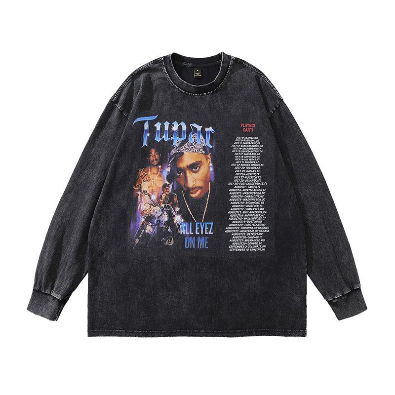 Harajuku Vintage Heavy Vintage Long-Sleeved T-Shirts For Men And Women, Japanese Streets, High Streets, Versatile Casual Base Tops