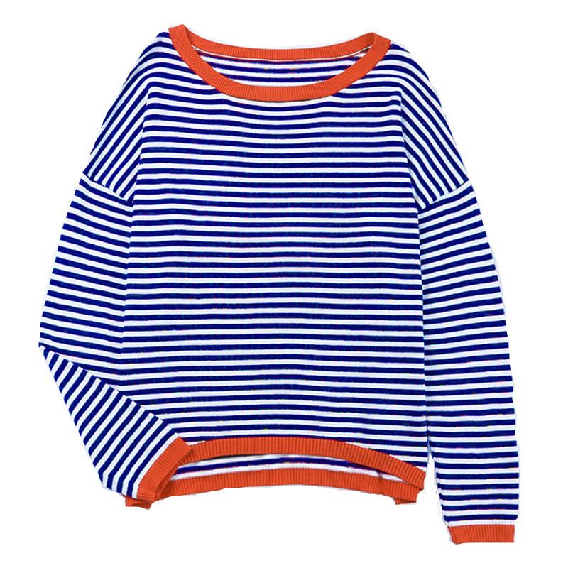 2026 Maglione a Blocchi di Colore a Righe con Spalle Cadenti e Maniche Lunghe