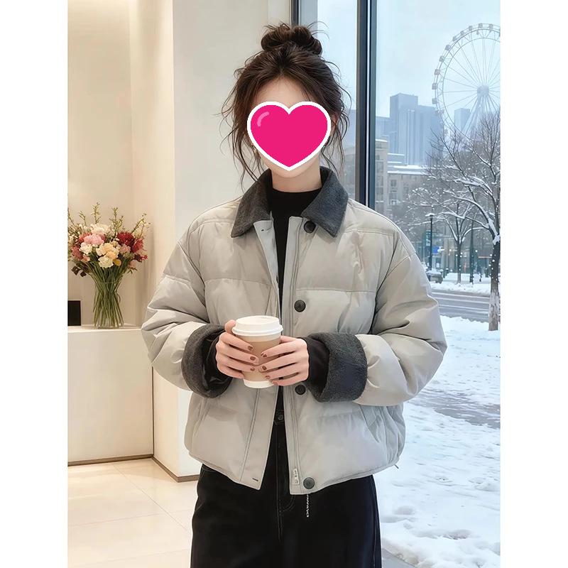 

2025 Winter Chic Color Block Patchwork Cardigan Coat - Women s Cotton Jacket, Effortless Style L [recommended 105-115 jin]