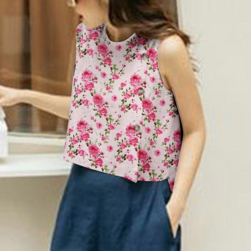 

VONDA Женские летние майки без рукавов с круглым вырезом и цветочным принтом 5XL розовый