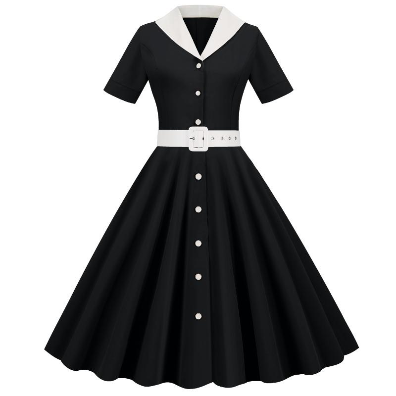 QICED Fashion Summer Spring Short Sleeve V-Neck Casual Dresses
