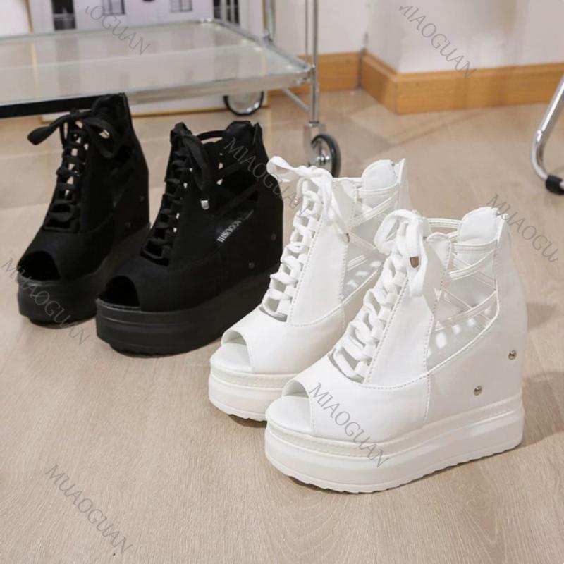 Summer Women's Wedges Botttom Sandals 12cm Super High-heeled Wedge Heels Platform Roman Shoes New Fashion High Heel Pumps