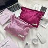 Trendy Velvet Cosmetic Bag Large Capacity Travel Suede Storage Bag Simple Women Girly  Portable Clutch Toiletry Bag Gifts