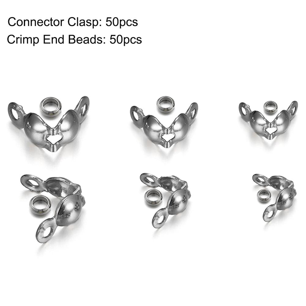 50pcs/lot Stainless Steel Gold Plated Connector Clasp Crimp End Beads For Bracelet Necklace Chains DIY Jewelry Making Supplies