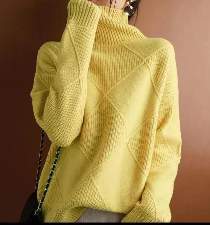 Diamond Grid, Texture, Smooth, Solid Color, Pullover Sweater, Autumn and Winter Thick Design, Multiple Colors To Choose From, Winter Inner Wear
