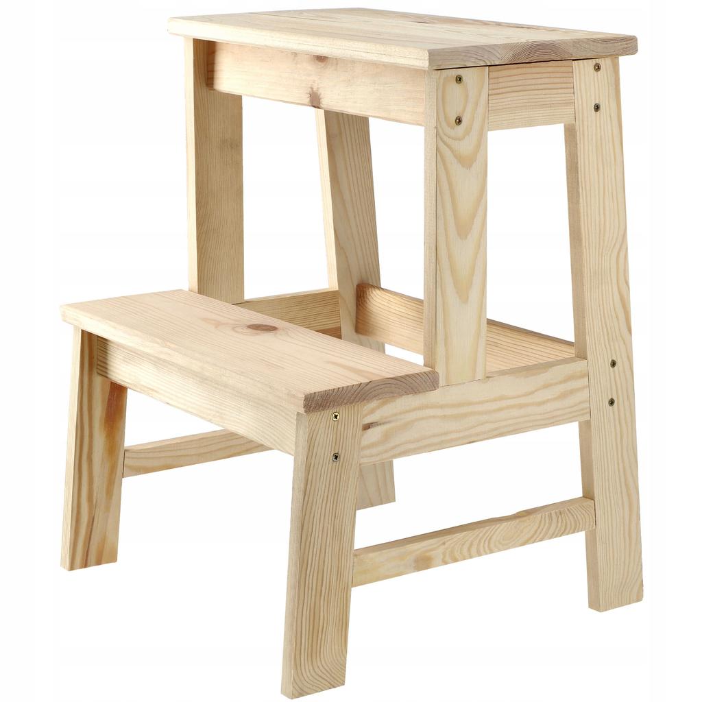 KADAX Wooden Kitchen Stool 50cm Platform With Step Solid