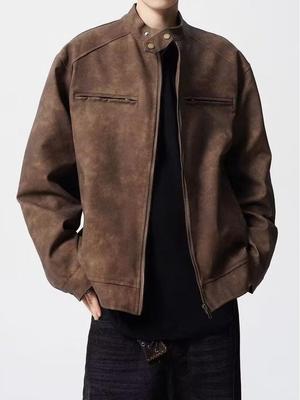 Men's High-End American Brown Leather Bomber Jacket - Loose, Casual Motorcycle Style