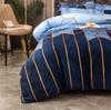 Blue Duvet Cover Collection  3Pcs Geometric Luxury Comforter Cover Blue Honeycomb Diamond Bedding Gilt Gold Bedding Collection With Zipper