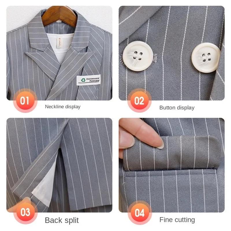 Boys Suits for Weddings Handsome Striped Kids Birthday Blazer Set Formal Children School Host Piano Performance Costumes