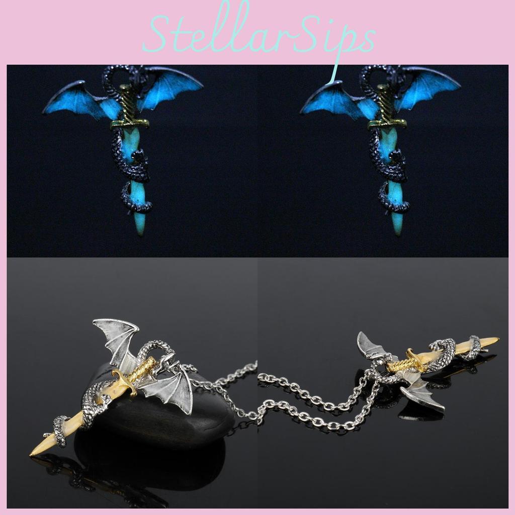 Luminous Winged Dragon Gold Necklace With Alloy Pendant For Gift And Fashion