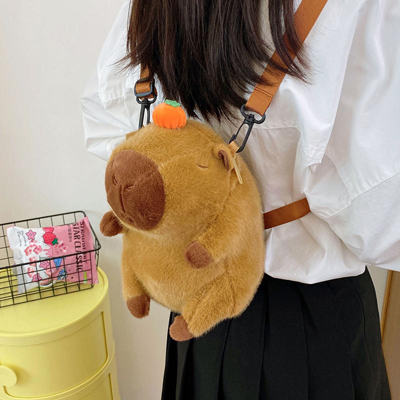 Cute  Capybara Plush Backpack Large Capacity Capybara Crossbody Bag Handbag Soft Capybara School Bag For Girls Birthday Gifts