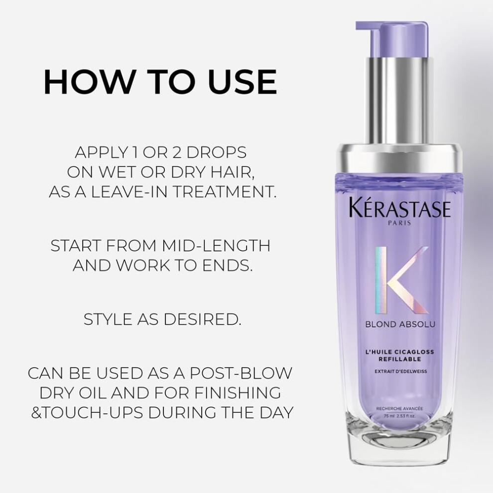 Kérastase Blond Absolu, Intenzivní posilující vlasový olej pro blond vlasy, Pro citlivé odbarvené nebo melírované vlasy, S kyselinou hyaluronovou & květem protěže,