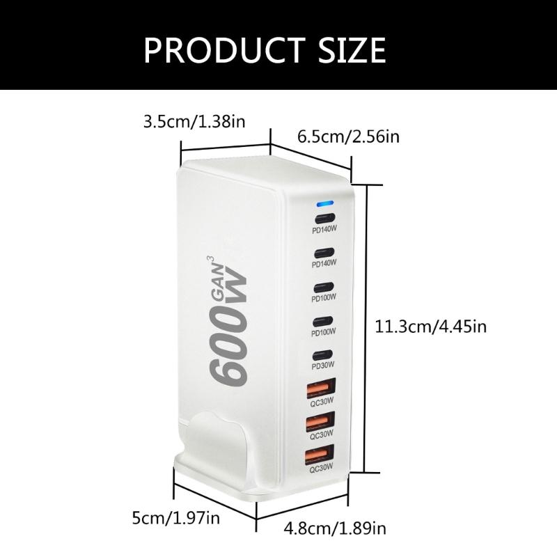 600W Desktop GaNs Chargers USB C USB A Charging Station Desktop Mutliport for Fast Chargers Laptop Power Adapter
