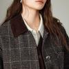 Chuyu Women's 100% Lamb Wool Plaid Tweed Corduroy Overcoat