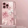 Pink Bow Design Tempered Glass Phone Case Suitable for iPhone17 16 15 14 13 12 11Pro/Max/Plus Anti Drop and Shockproof Backcover