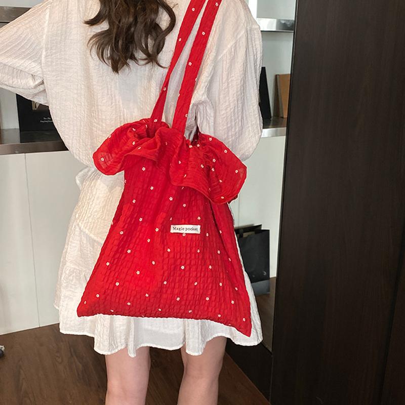 All-match Wave Point Chiffon Shoulder Bag Large Capacity Fairy Mesh Handbag Commuting Bag Korean Style Tote Bag Women KTY