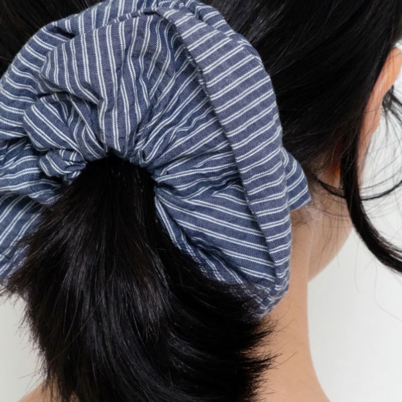 Geegee Stripe Shirt Hair Scrunchie - Navy