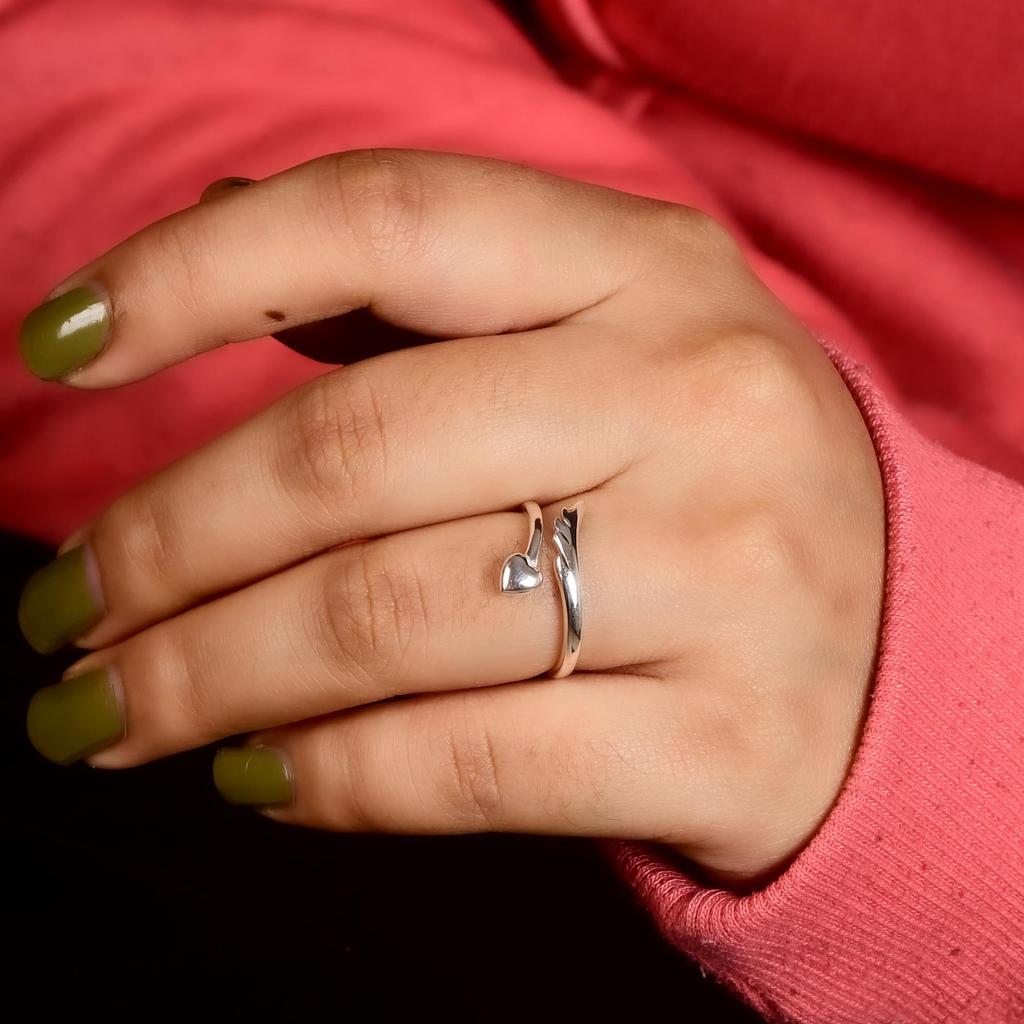 925 Sterling Silver Heart Arrow Ring, Adjustable Love Ring, Minimalist Cupid Arrow Ring, Open Band Silver Ring, Romantic Gift for Her.