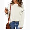 Autumn and Winter Women's Sweater Solid Color Round Neck Loose Long-sleeved Contrast Color Twisted Knitted Pullover Sweater Top
