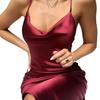 Summer Sleeveless Spaghetti Strap Black Silk Long Dress Sexy Backless Elegant Satin Bodycon Party Dress Woman Split Midi Dresses