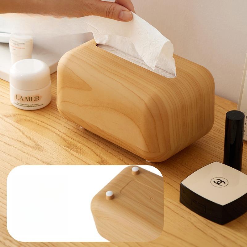 New Light Tissue Box, Living Room, Nordic Style Imitation Wood Grain Magnetic Suction Paper Box, Tissue Box